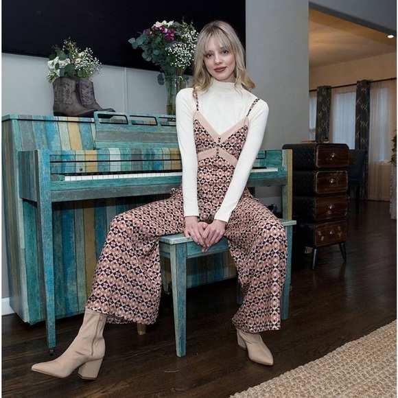 Coco + Jaimeson Brown Geo V-Neck Sleeveless Printed Spaghetti Strap Jumpsuit NWT - Picture 13 of 14